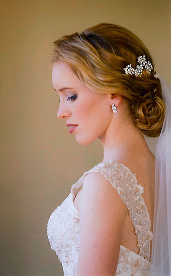 Bride with a vintage bun bridal hairstyles and veil